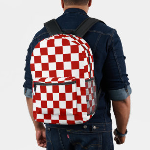 Checker squares red white geometric retro printed backpack