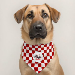 Checker squares red white retro pattern Monogram Pet Bandana Collar