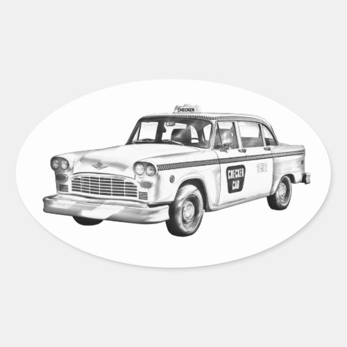 Checker Taxi Cab Illustration Oval Sticker
