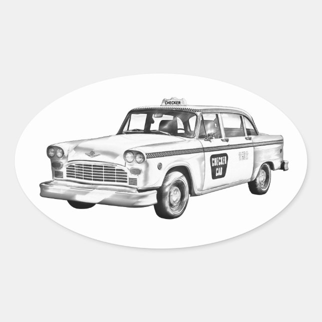 Checker Taxi Cab Illustration Oval Sticker (Front)