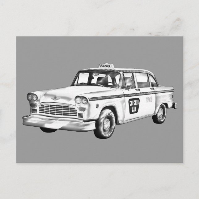 Checker Taxi Cab Illustration Postcard (Front)