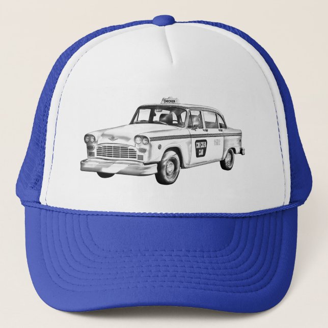Checker Taxi Cab Illustration Trucker Hat (Front)