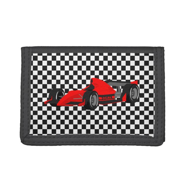 Checkerboard and Race Car Tri Fold Wallet (Front)