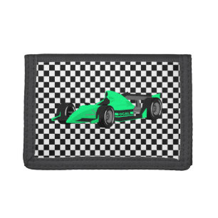 Checkerboard and Race Car Tri Fold Wallet
