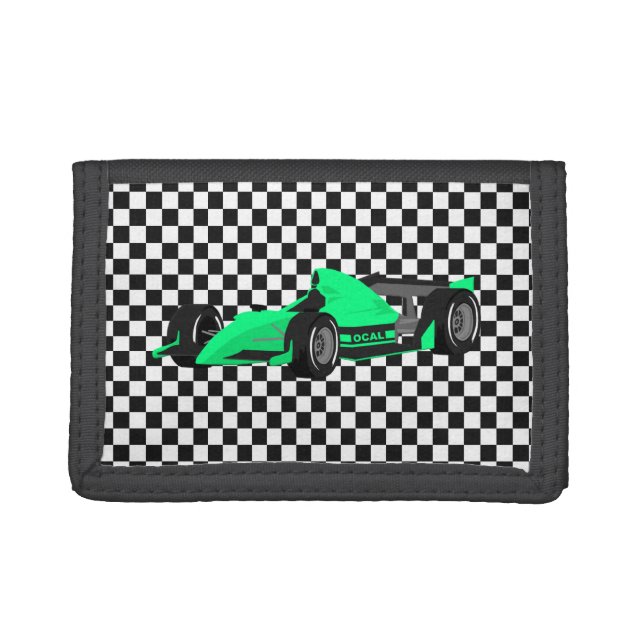 Checkerboard and Race Car Tri Fold Wallet (Front)