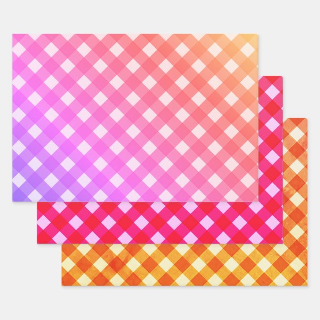 Checkerboard Assorted Colors Wrapping Paper Set