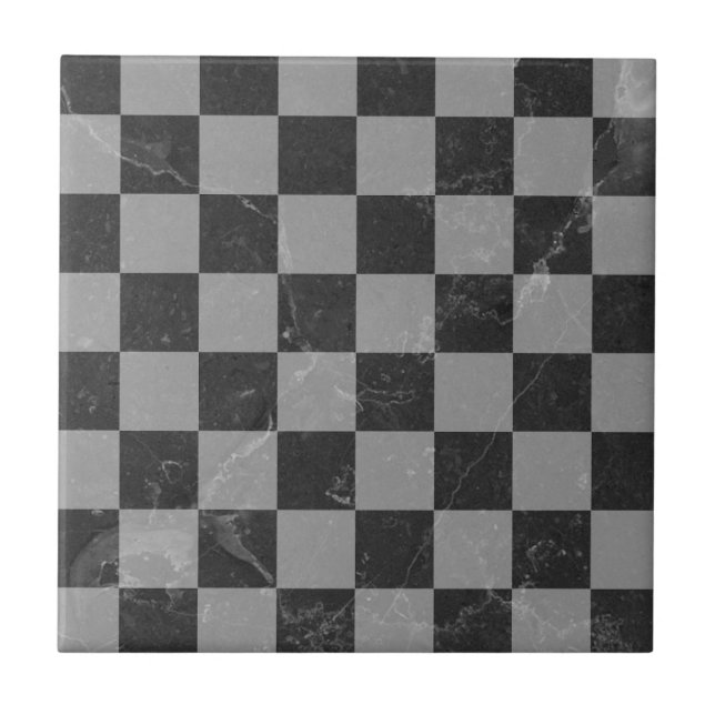 Checkerboard Black and Grey Squares Ceramic Tile (Front)
