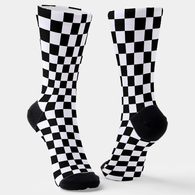 Checkerboard Black and White Checkered Socks (Angled)