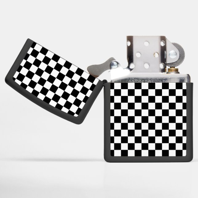 Checkerboard Black and White Derby Jockey Silks Zippo Lighter (Opened)