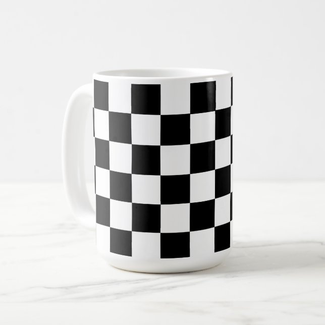 Checkerboard Black and White Retro Mug Cup (Front Left)