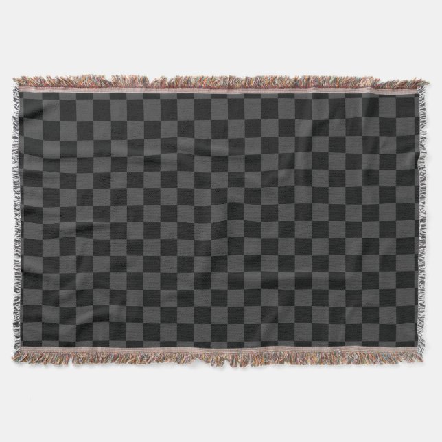 Checkerboard Black Gray Checkered Squares Check Throw Blanket (Front)