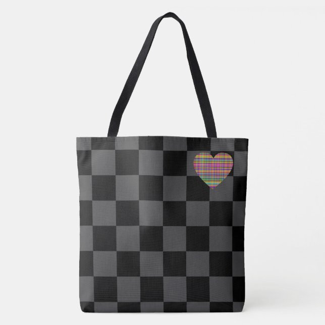 Checkerboard - Black Gray - Emo - Tote Bag (Front)