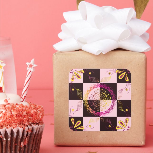 Checkerboard Blossom Harmony Square Sticker (Party)