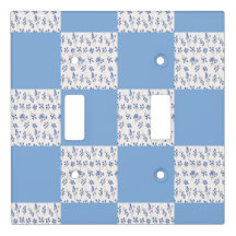 Checkerboard Blue and White Flower Pattern Accent