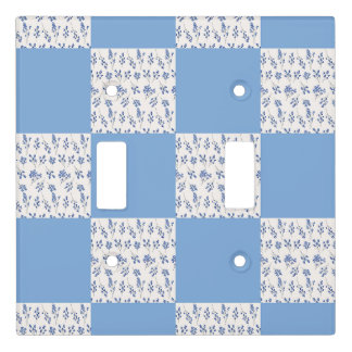 Checkerboard Blue and White Flower Pattern Accent Light Switch Cover