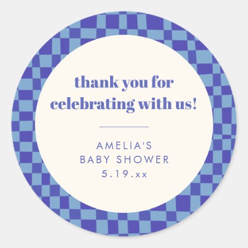 Checkerboard Blue Custom Baby Shower Thank You