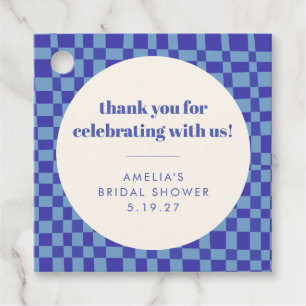 Checkerboard Blue Custom Bridal Shower Thank You Favor Tags