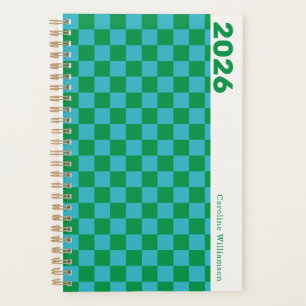 Checkerboard Blue Green Retro Personalized 2025 Planner