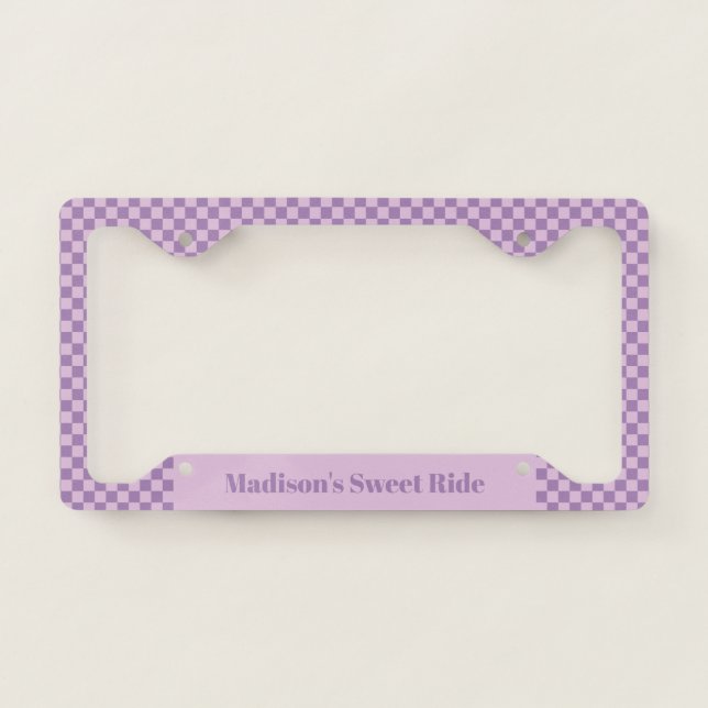 Checkerboard Check Checked Pattern Purple  License Plate Frame (Front)