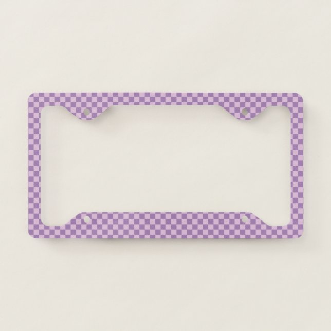 Checkerboard Check Checked Pattern Purple License Plate Frame (Front)