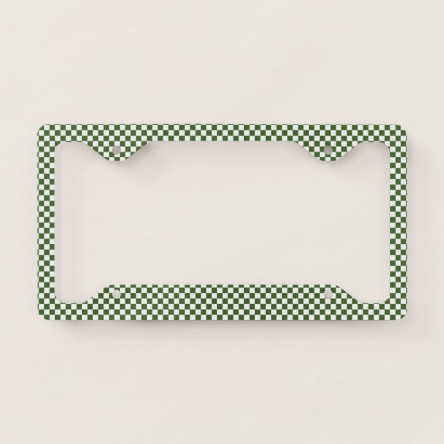 Checkerboard Check Mini Checked Pattern Green License Plate Frame (Front)