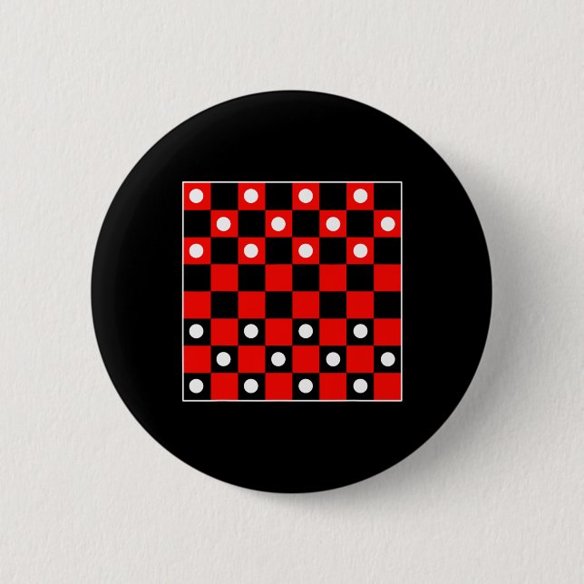 Checkerboard Checker Board Games Black And Red Hal Button (Front)