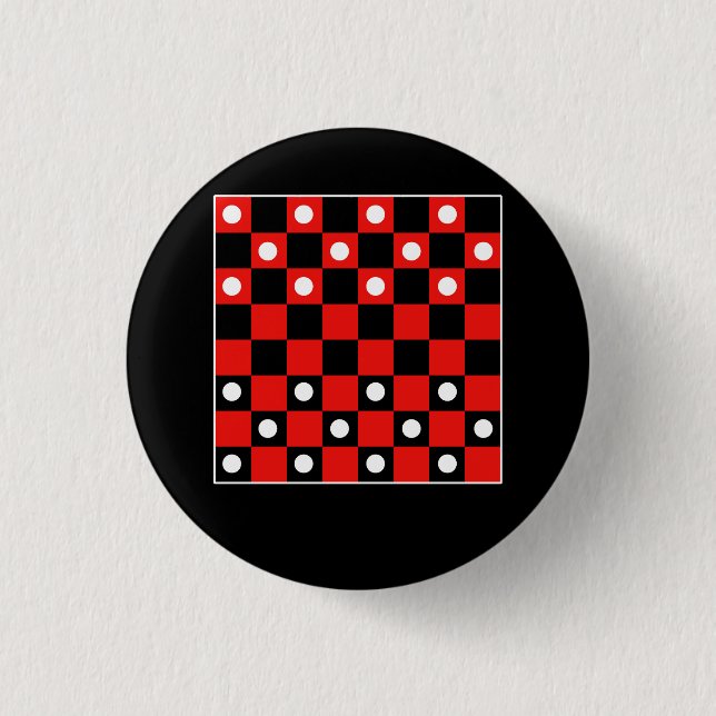 Checkerboard Checker Board Games Black And Red Hal Button (Front)