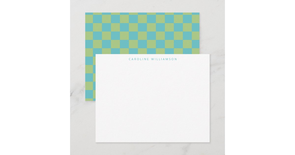 Note Checkerboard Checkerboard Checkered Blue Green Personalized Note Card | Zazzle
