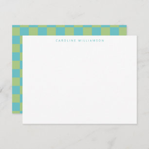 Checkerboard Checkered Blue Green Personalized Note Card