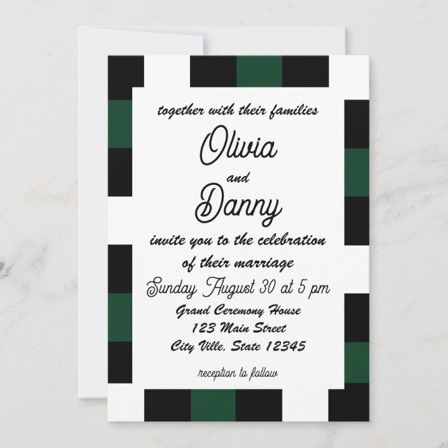 Checkerboard Checkered Checks Wedding Invitation (Front)