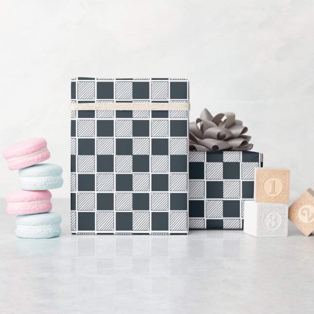 Checkerboard Checkered Navy Blue Black and White Wrapping Paper (Baby Shower)