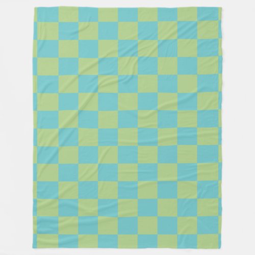 Checkerboard Checkered Pattern in Blue and Green  Fleece Blanket