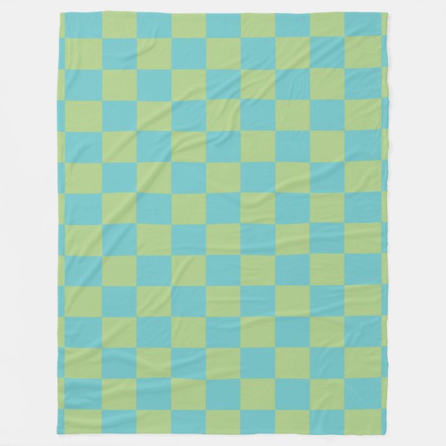 Checkerboard Checkered Pattern in Blue and Green  Fleece Blanket (Front)