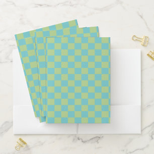 Checkerboard Checkered Pattern in Blue and Green Pocket Folder