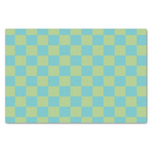 Checkerboard Checkered Pattern in Blue and Green   Tissue Paper