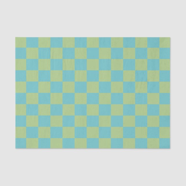 Checkerboard Checkered Pattern in Blue and Green   Tissue Paper (Front)