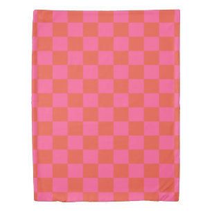 Checkerboard Checkered Pattern in Pink and Orange  Duvet Cover