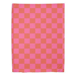 Checkerboard Checkered Pattern in Pink and Orange Duvet Cover