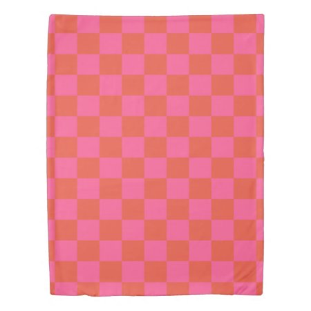 Checkerboard Checkered Pattern In Pink And Orange  Duvet Cover