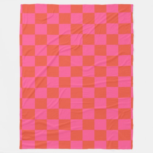 Checkerboard Checkered Pattern in Pink and Orange Fleece Blanket