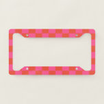 Checkerboard Checkered Pattern in Pink and Orange  License Plate Frame<br><div class="desc">Checkerboard Checkered Pattern in Pink and Orange License Plate Frame</div>