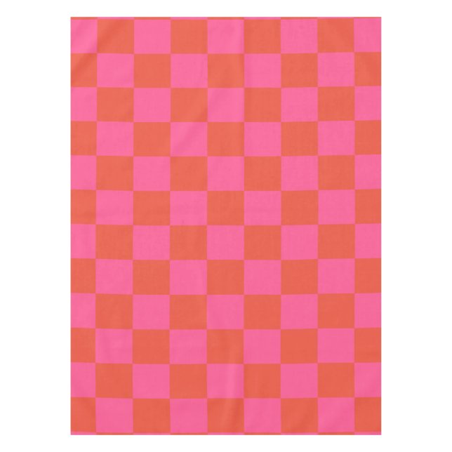 Checkerboard Checkered Pattern in Pink and Orange  Tablecloth (Front)