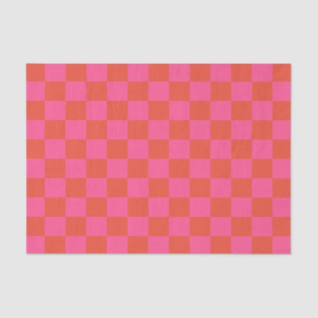 Checkerboard Checkered Pattern in Pink and Orange  Tissue Paper (Front)