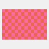 Checkerboard Checkered Pattern in Pink and Orange  Wrapping Paper Sheets (Front 3)