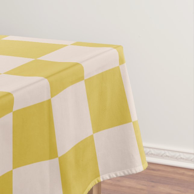 Checkerboard Checkered Pattern Picnic Yellow White Tablecloth (In Situ)