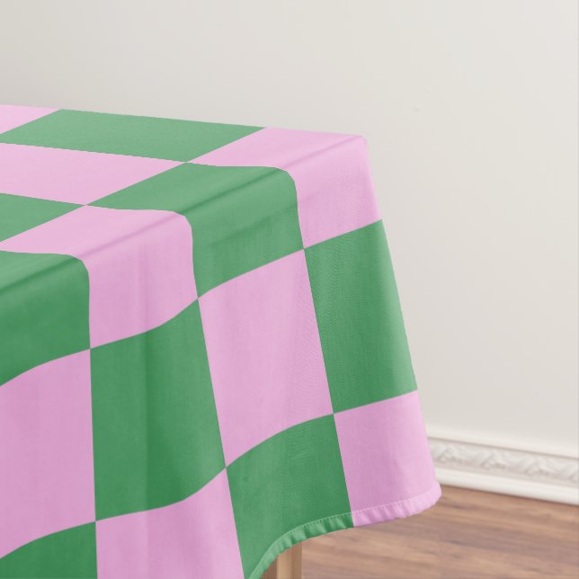 Checkerboard Checkered Pattern Pink and Green Tablecloth (In Situ)