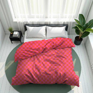 Checkerboard Checkered Pattern Pink Orange Retro Duvet Cover