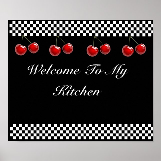 Checkerboard Cherries Kitchen Print (Front)