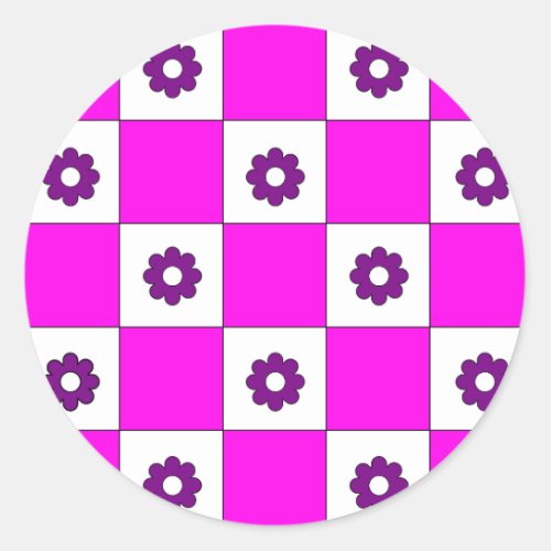 Checkerboard Chess Pink Checkerboard Pattern  Classic Round Sticker