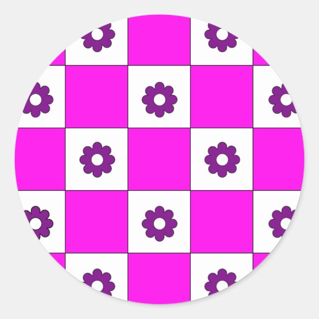 Checkerboard Chess Pink Checkerboard Pattern  Classic Round Sticker (Front)